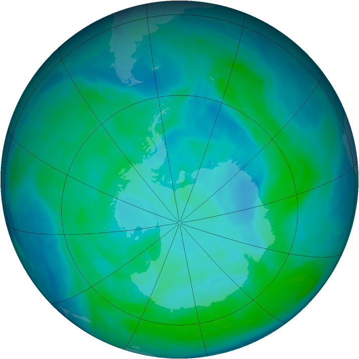 Antarctic ozone map for 09 January 2009